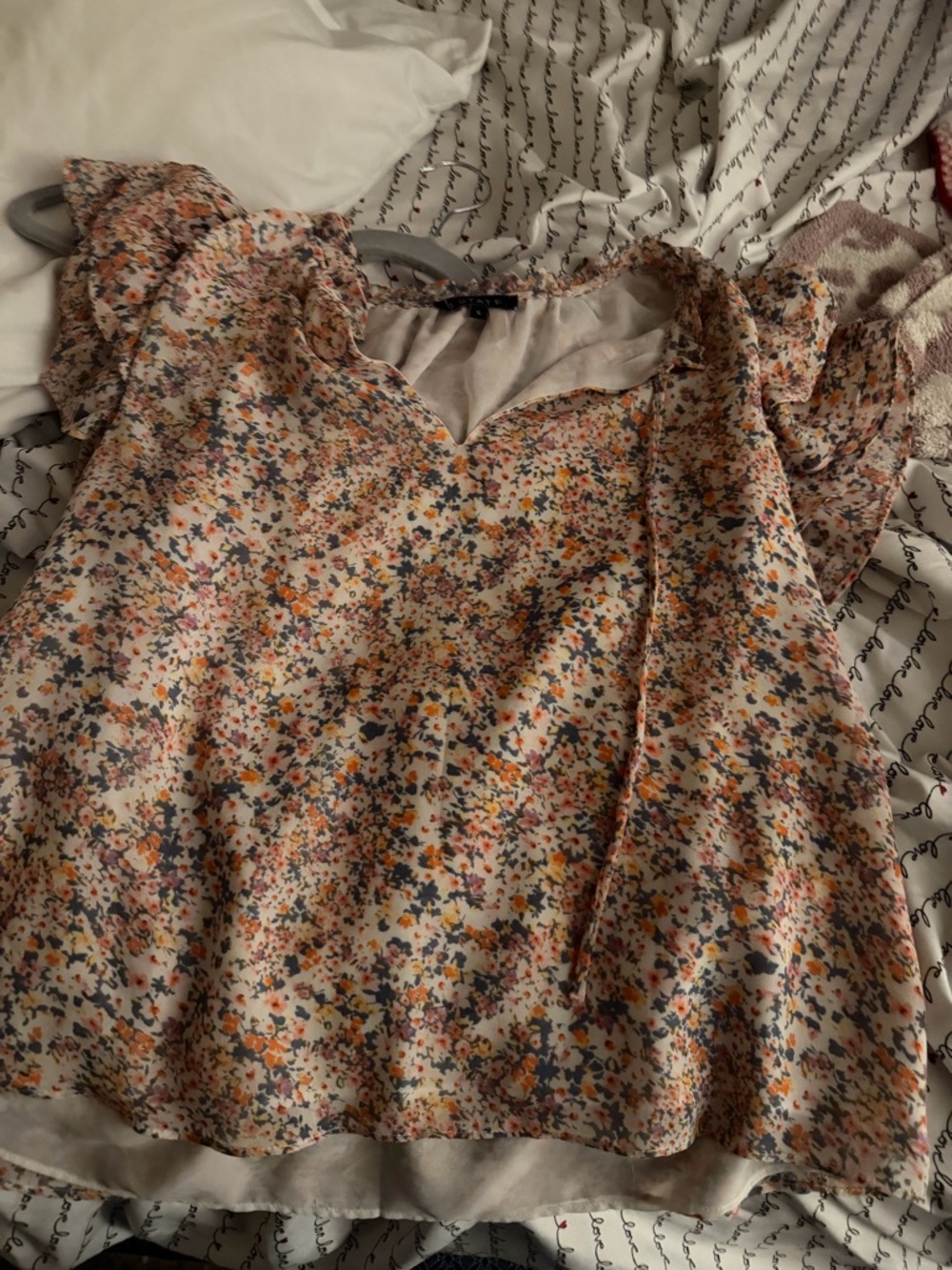 1. State Peach Floral Ruffle-Sleeve Blouse